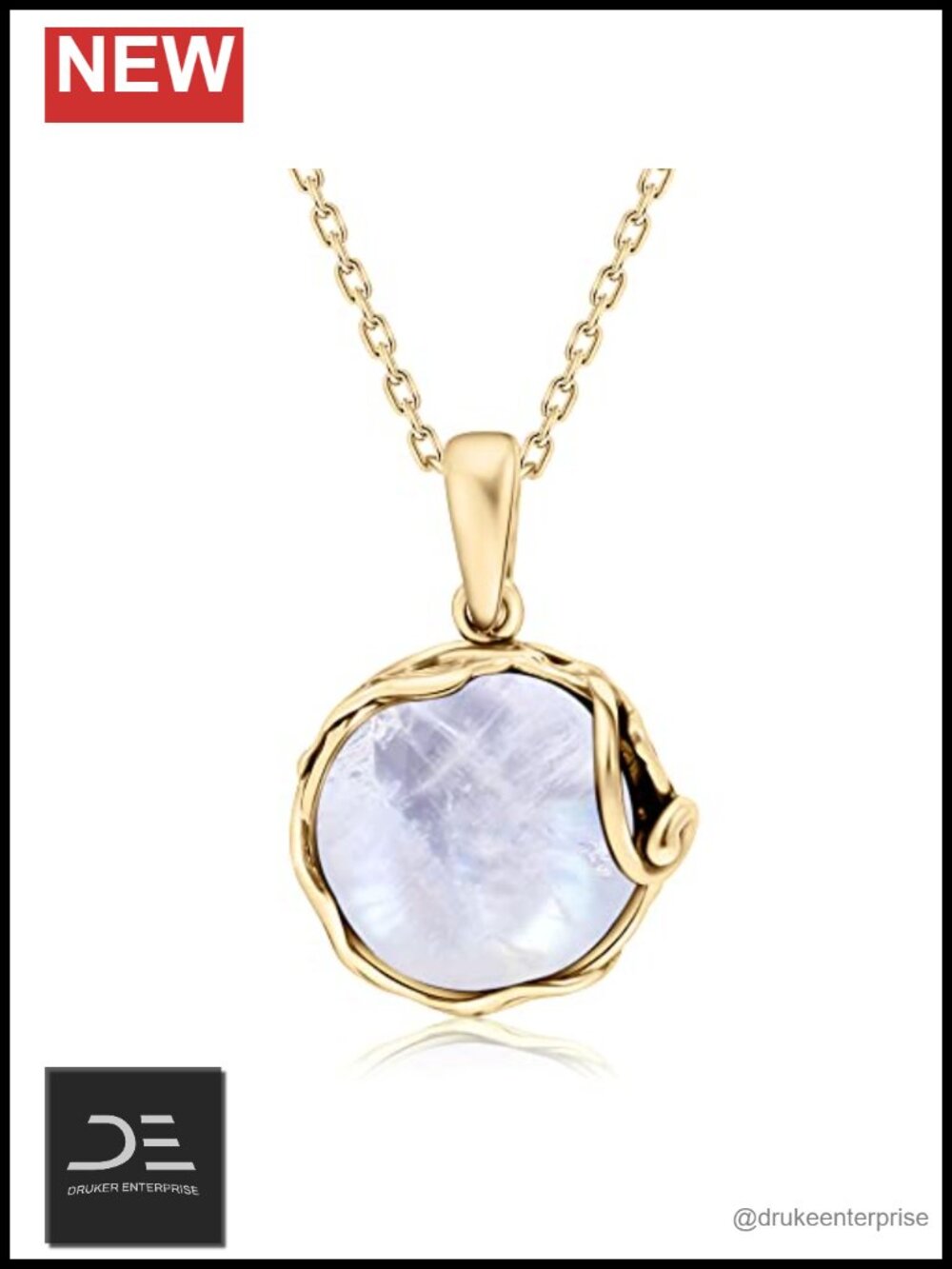 14mm Natural Moonstone Pendant Necklace, Gold Plated Over Silver, 18" Chain